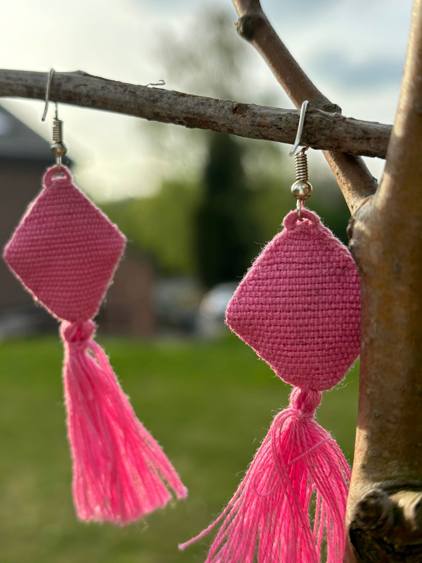 Pink PomPom Earrings