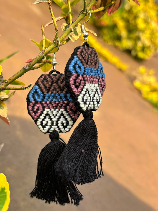 Black PomPom Earrings