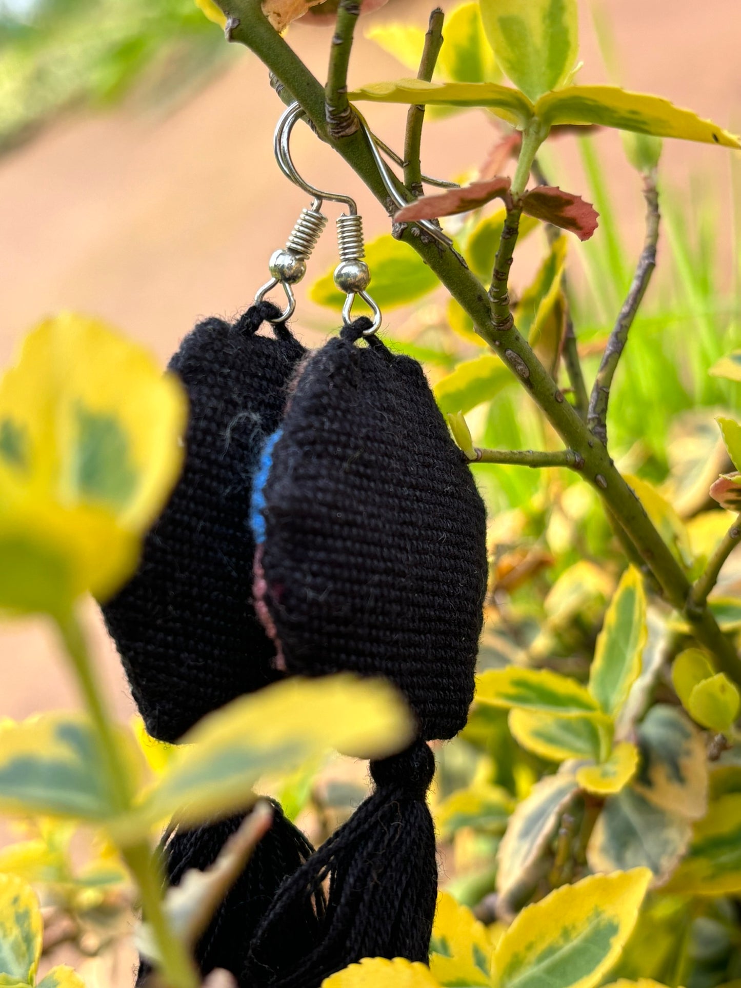 Black PomPom Earrings