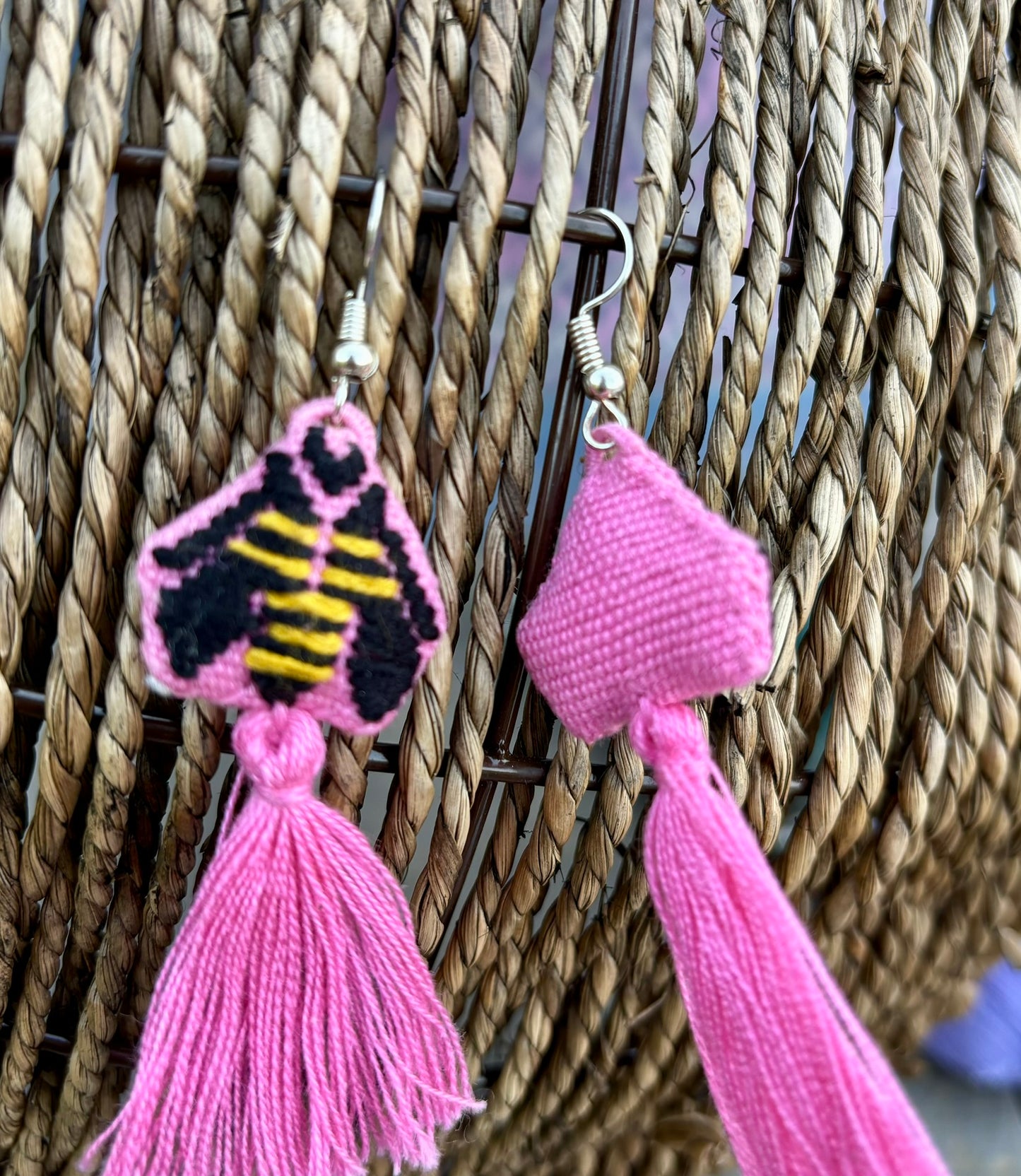 Pink Bee PomPom Earrings