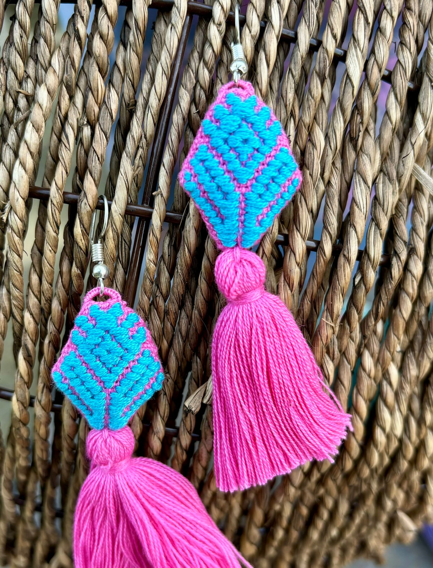 Pink and Blue PomPom Earrings