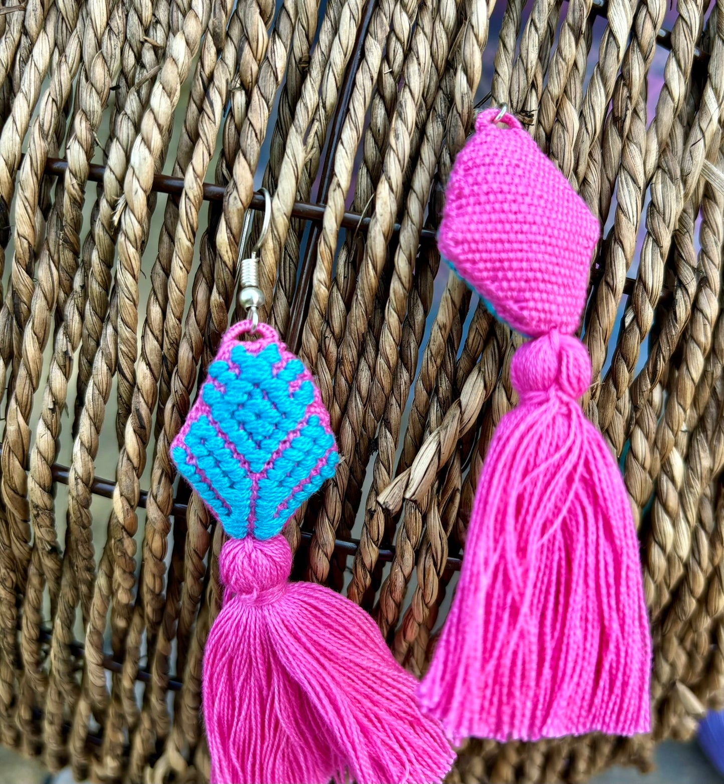 Pink and Blue PomPom Earrings