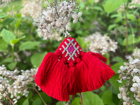 Red PomPom Earrings