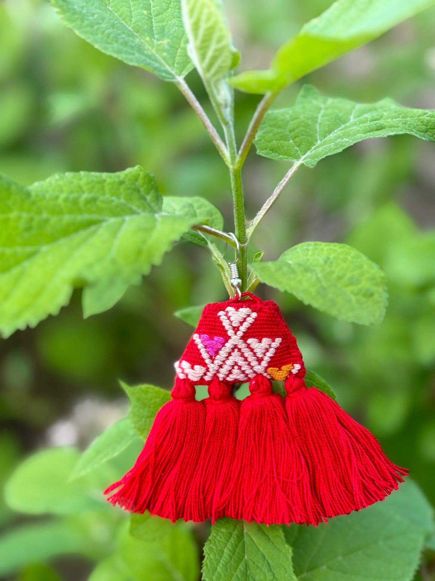 Red PomPom Earrings