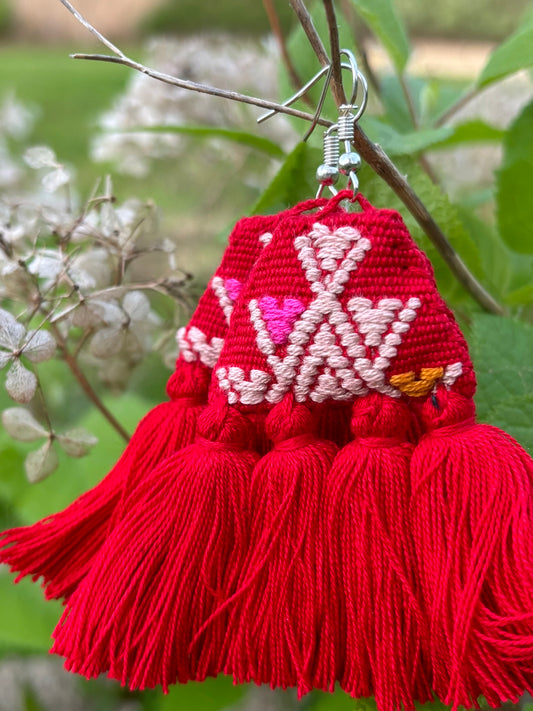 Red PomPom Earrings