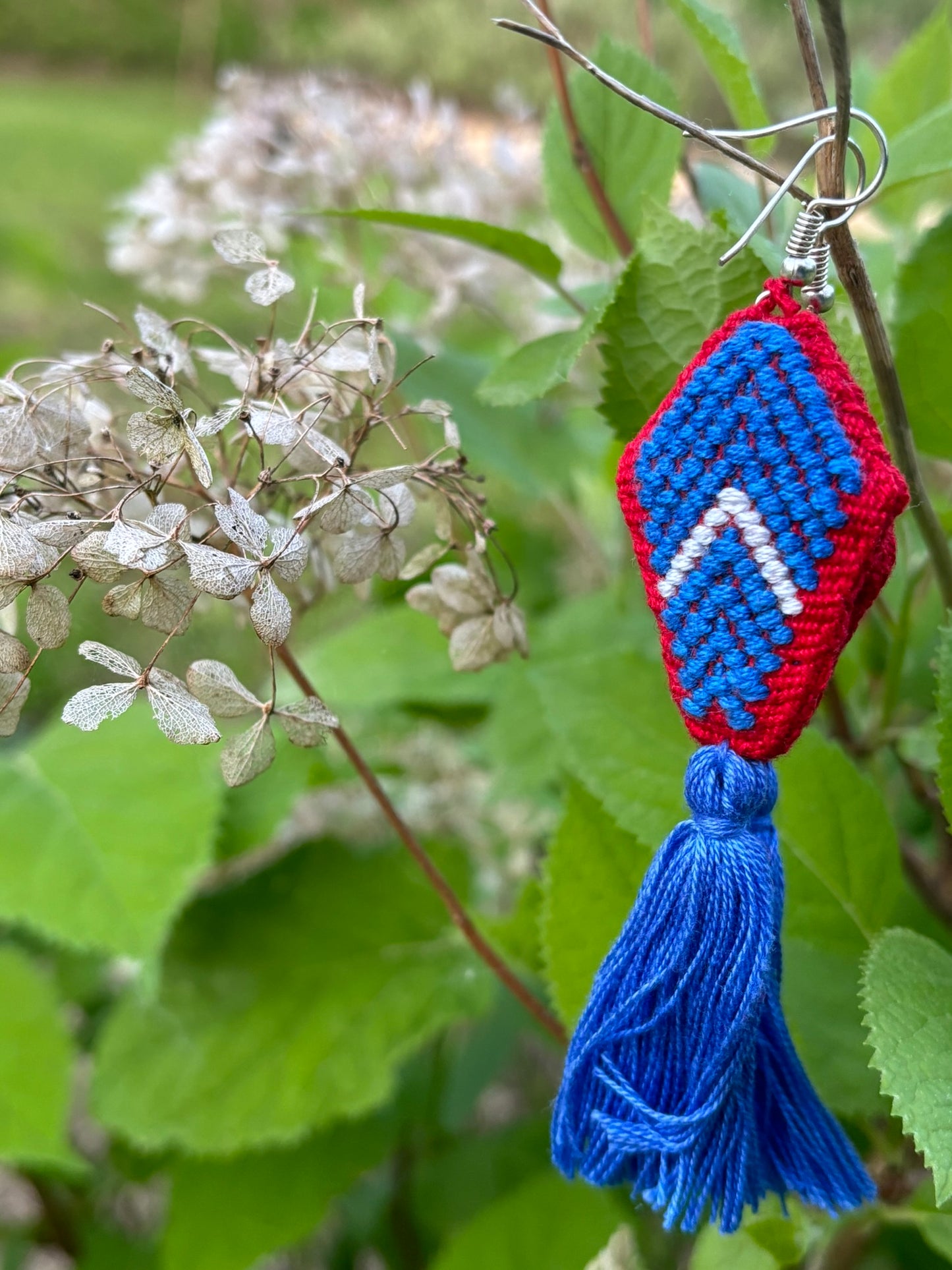 Red and Blue PomPom Earrings