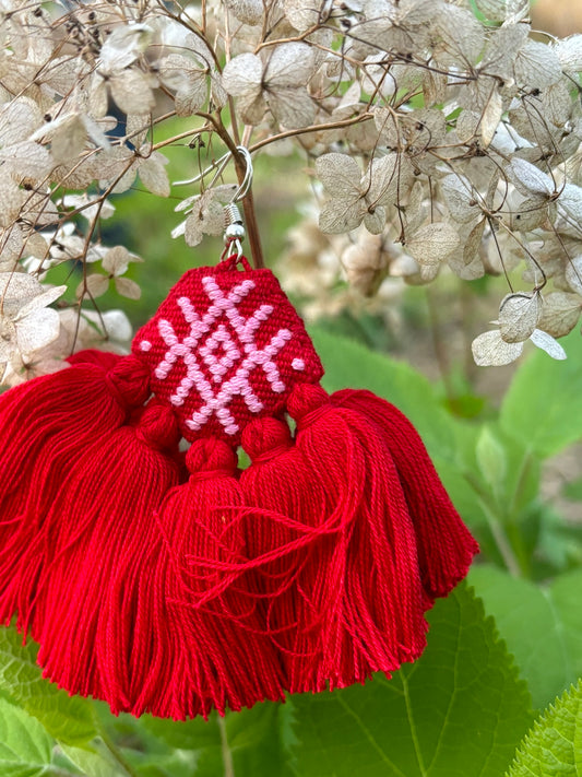 Red and Pink PomPom Earrings