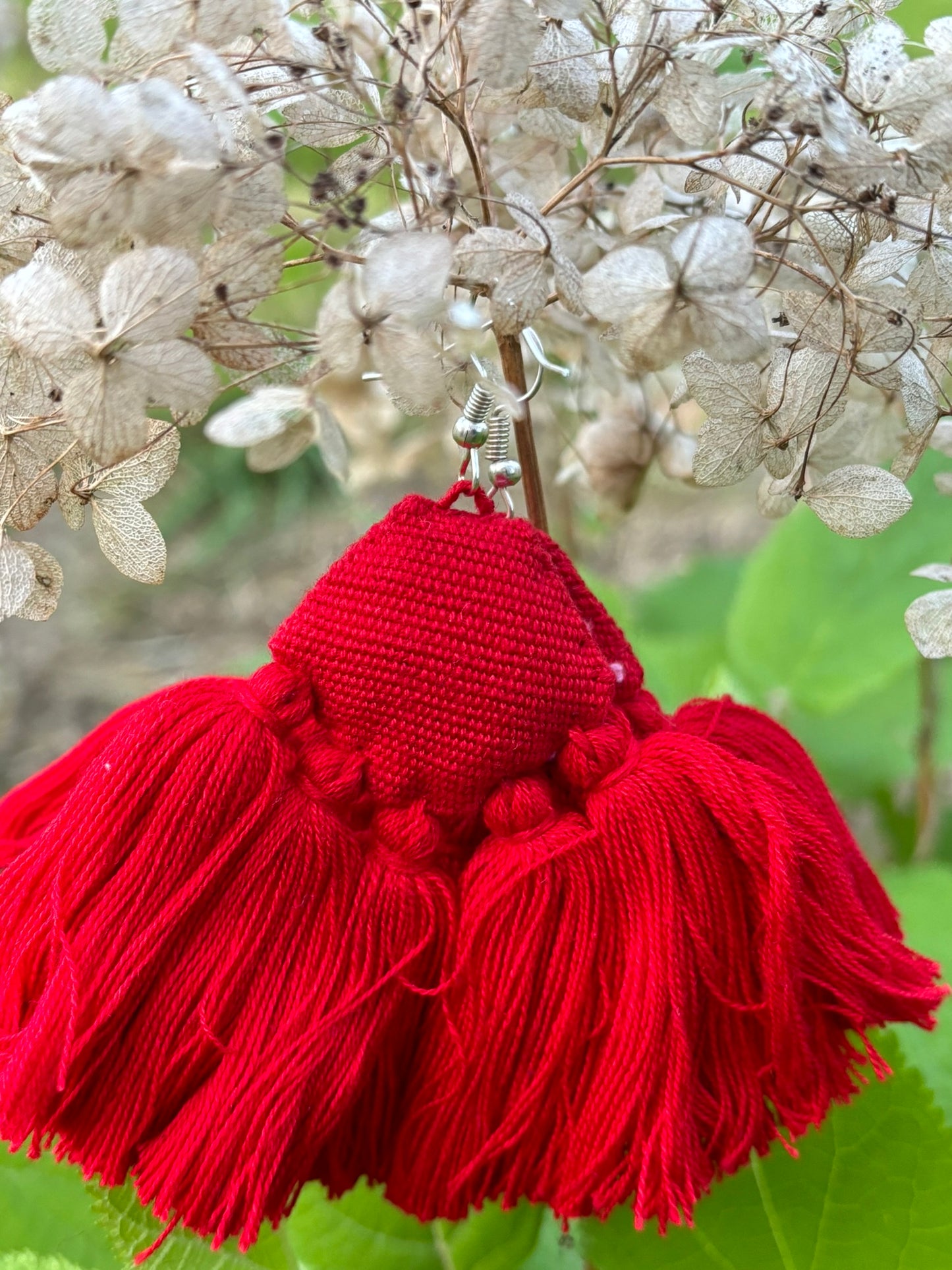 Red and Pink PomPom Earrings