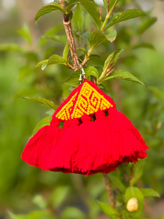 Red and Yellow PomPom Earrings