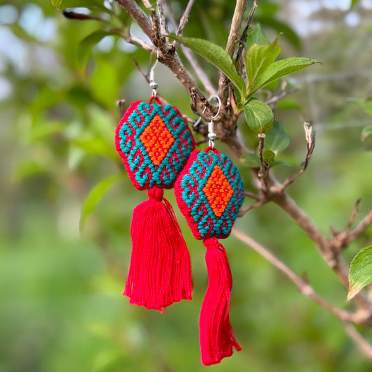 Red PomPom Earrings